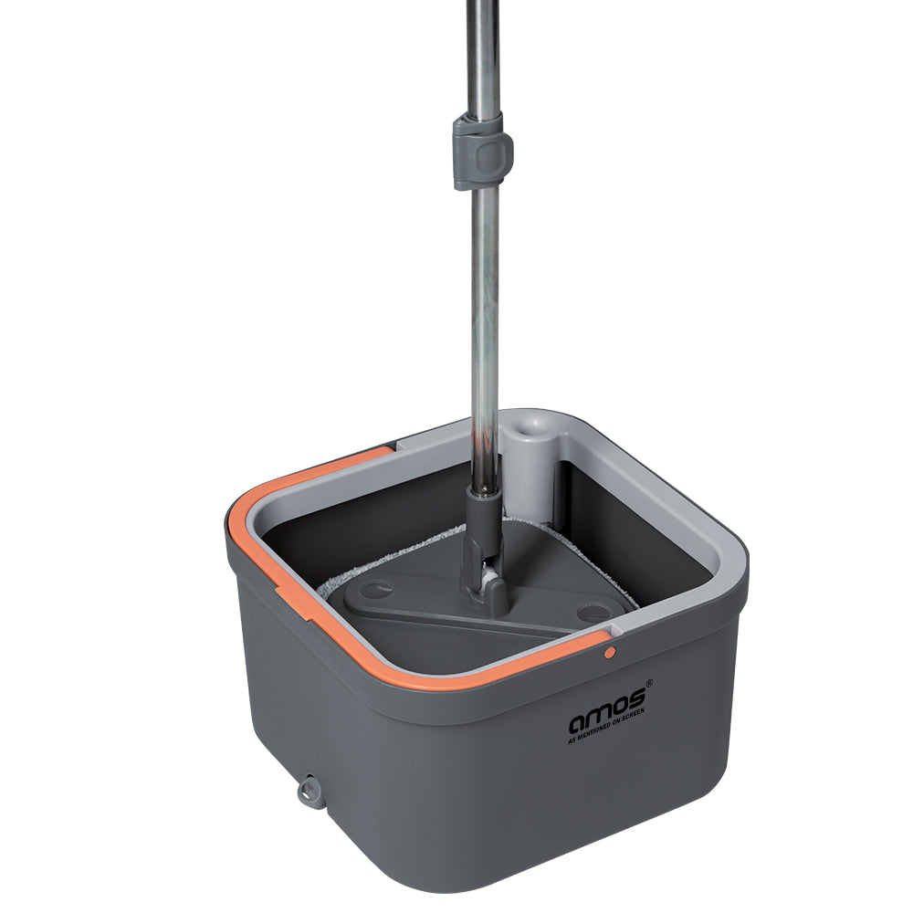 AMOS Turbo Spin Mop & Bucket Set with 3x Microfibre Mop Heads