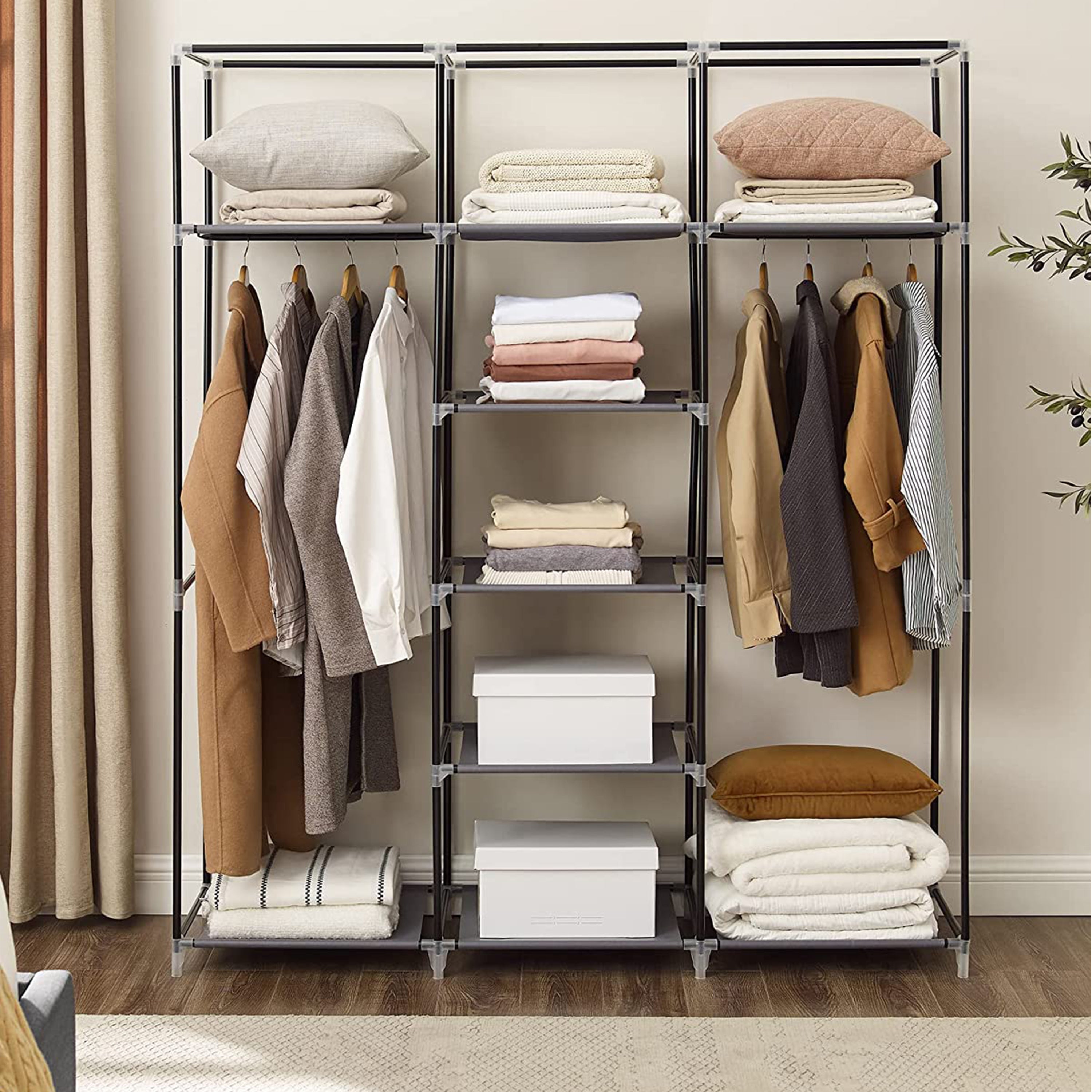 AMOS Grey Fabric Folding Wardrobe Garments Clothes Home Storage - 175 x 150 x 45 cm