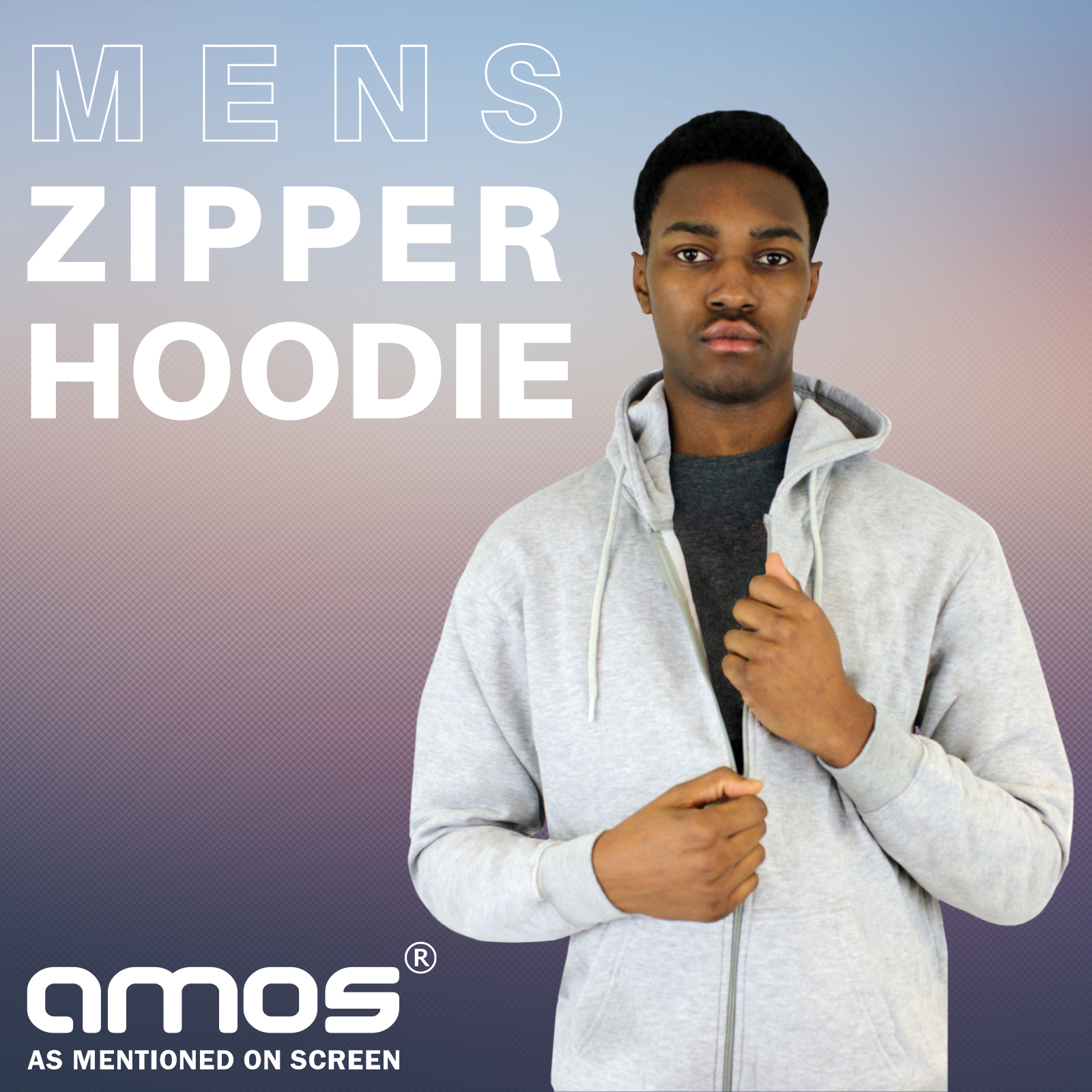 AMOS Mens Zipper Hoody Casual Zip Up Hooded Fleece Inner 8 Colours XS XXXL
