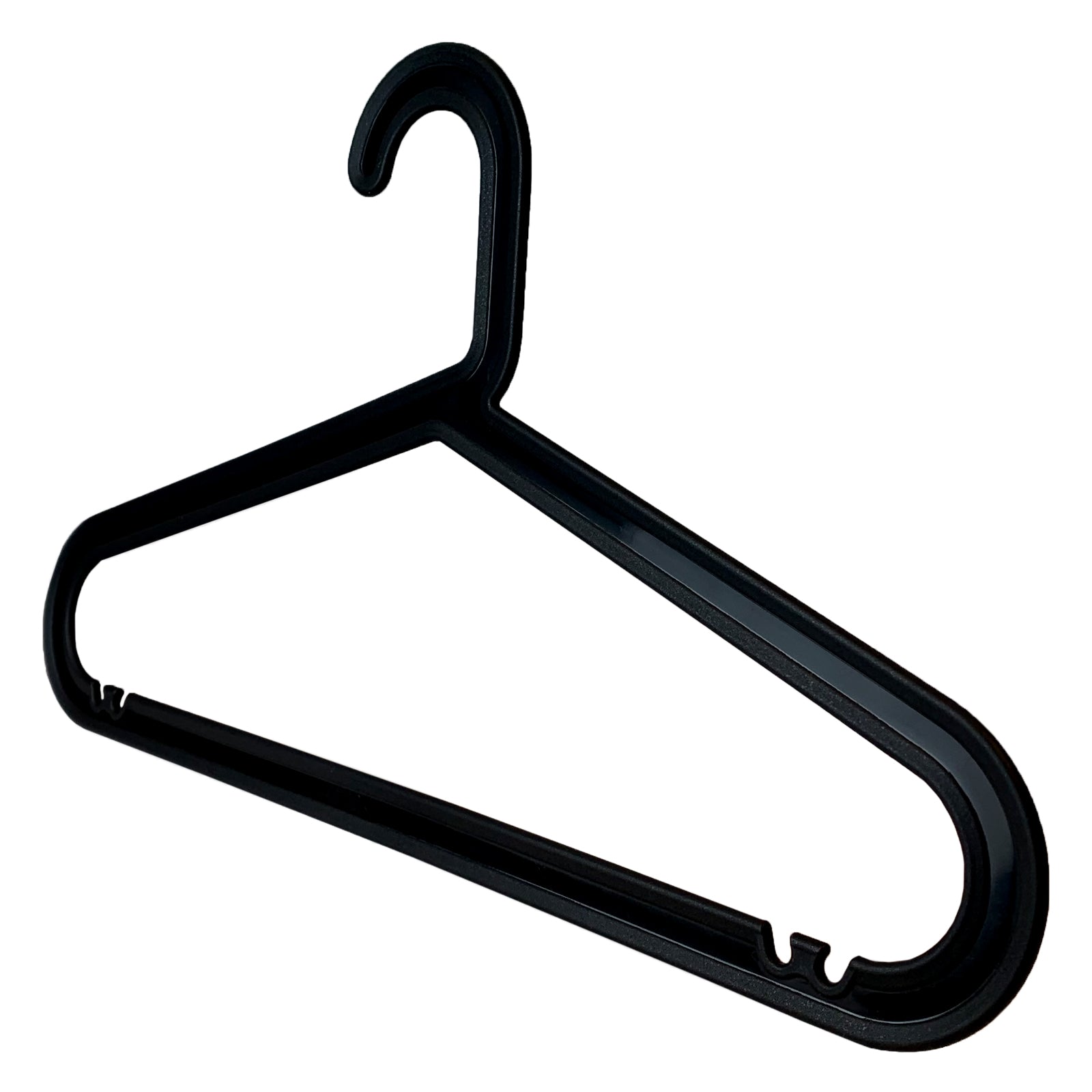 Heavy-Duty Black Plastic Coat Hanger, 1/2 Inch Thick Curved