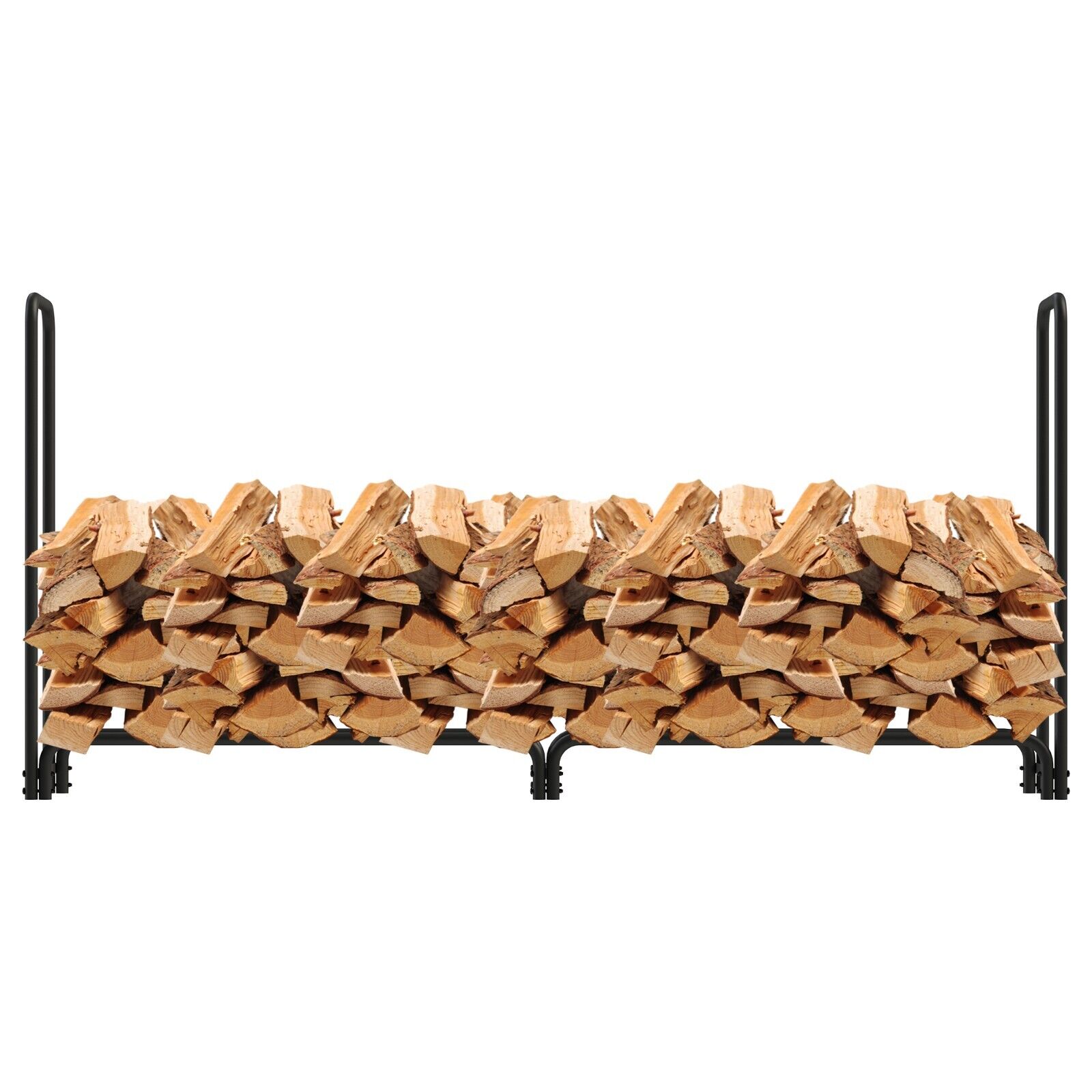 AMOS Heavy Duty 8ft & 4ft Firewood Rack Fireplace Log Rack Black