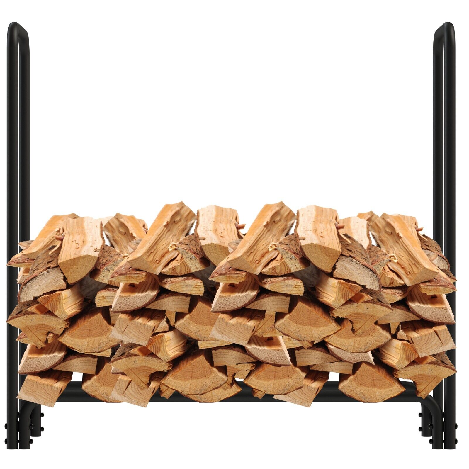 AMOS Heavy Duty 8ft & 4ft Firewood Rack Fireplace Log Rack Black