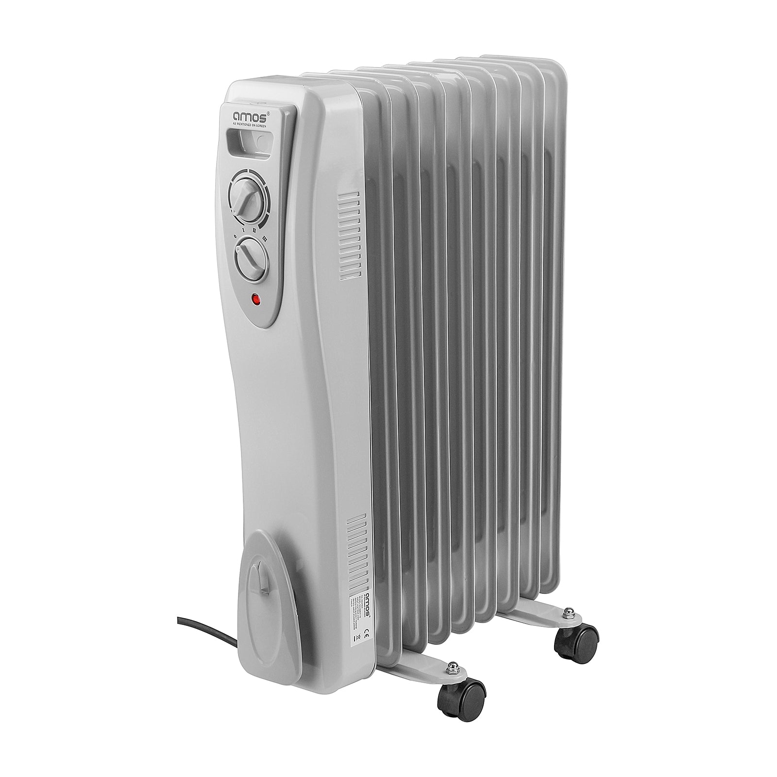 AMOS 9 Fin 2000W Oil Filled Radiator 3 Setting Thermostat Home Office Heater