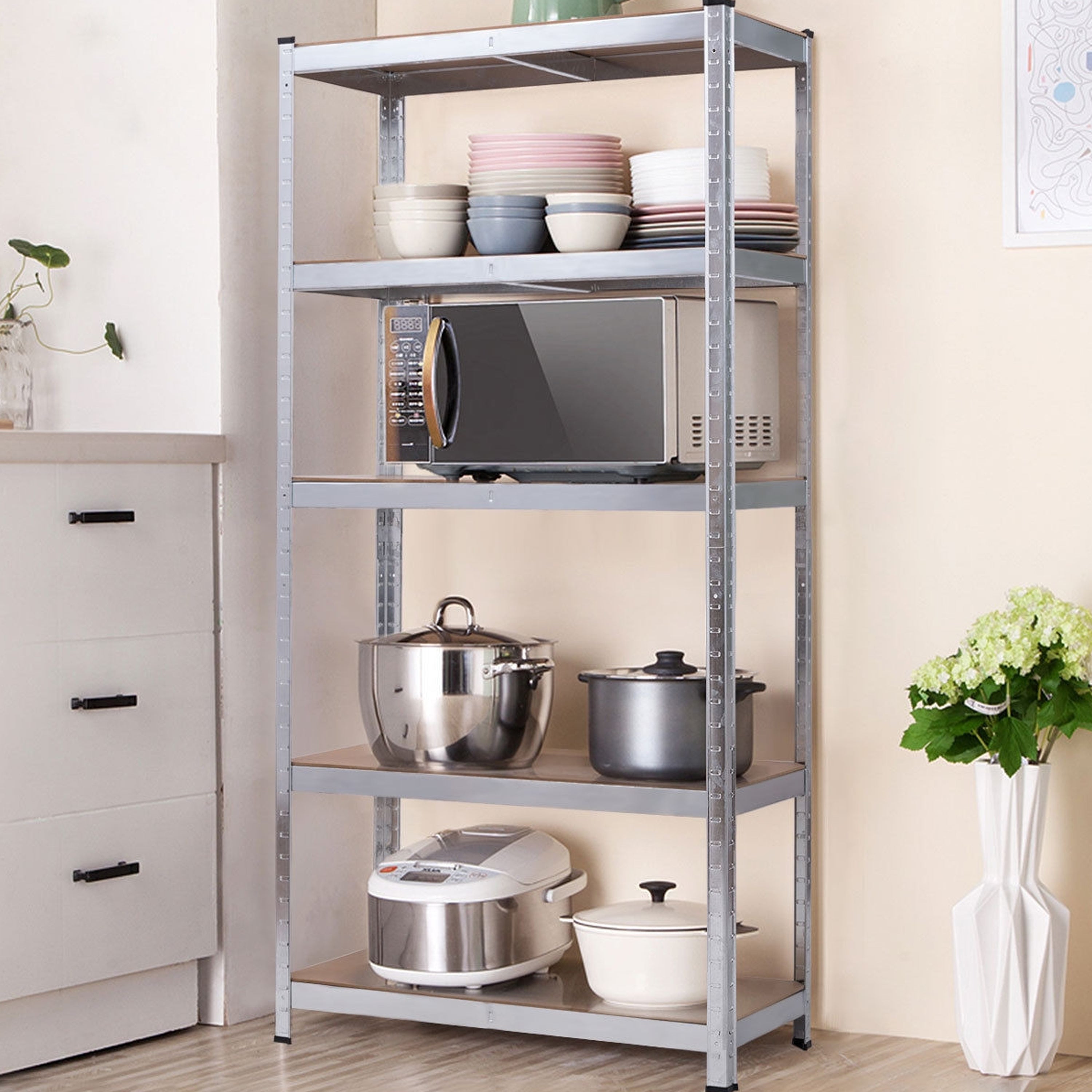 Metal kitchen shop shelving unit