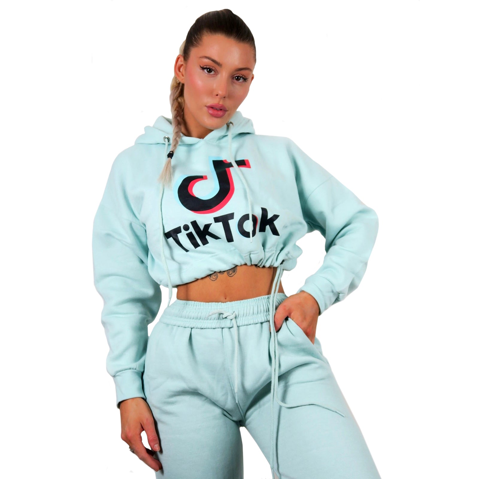 Ladies Womens Tik Tok Logo Print Oversize Baggy Cropped Hoodie