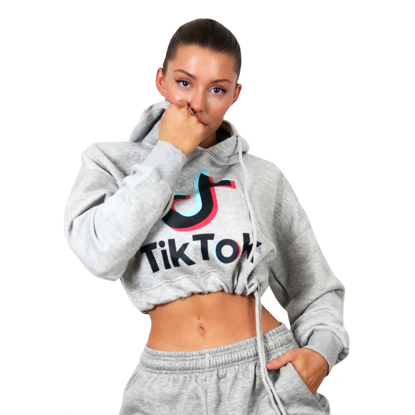 Ladies Womens Tik Tok Logo Print Oversize Baggy Cropped Hoodie Home AMOS UK