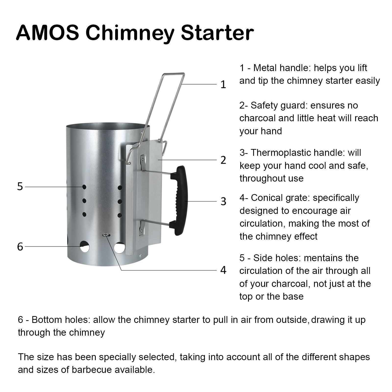 AMOS Large Charcoal Chimney Starter