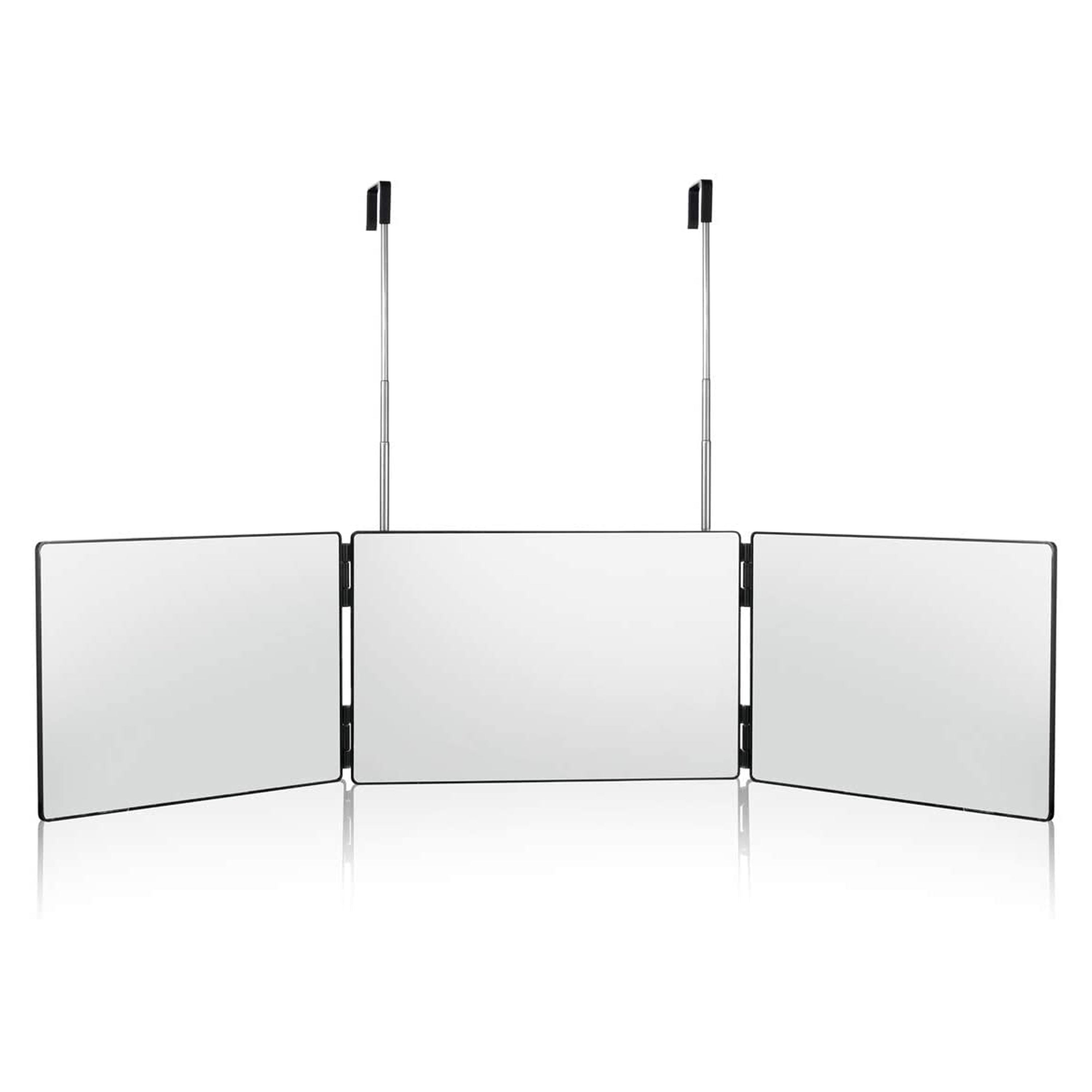 AMOS 3 Way Trifold Mirror 360 Degree View With Height Adjustable Telescopic Hooks - Perfect For Shaving Hair Cutting Makeup