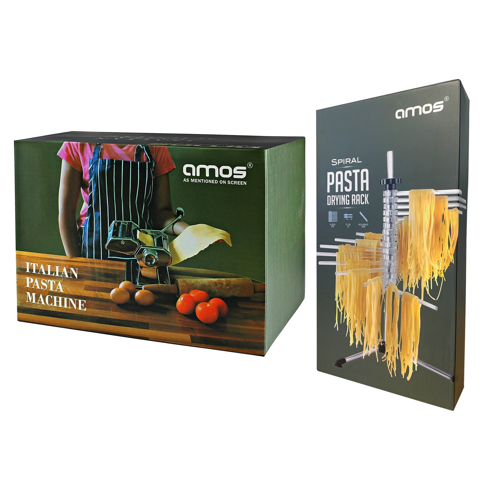 AMOS Italian Pasta Machine & Pasta Spiral Drying Rack